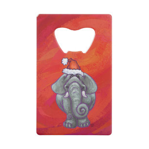 Elephant Christmas On Red Credit Card Bottle Opener