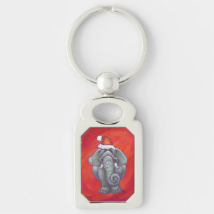 Elephant Christmas On Red Keychain