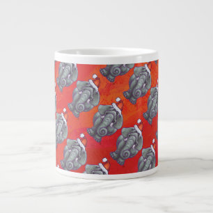 Elephant Christmas On Red Large Coffee Mug