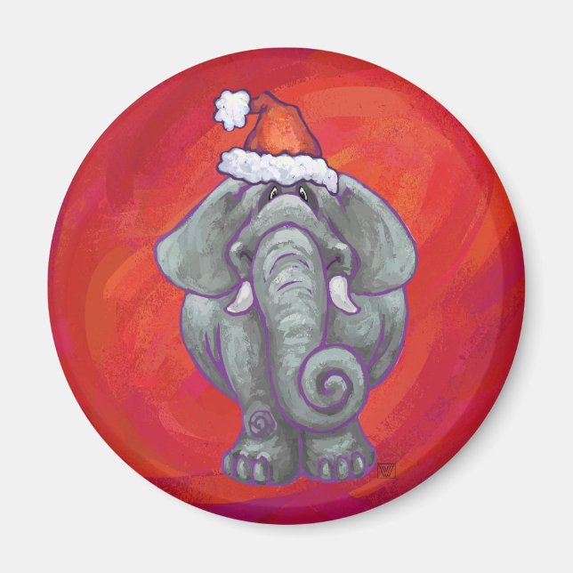 Elephant Christmas On Red Magnet (Front)