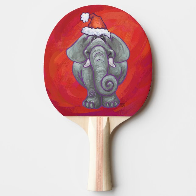 Elephant Christmas On Red Ping Pong Paddle (Front)