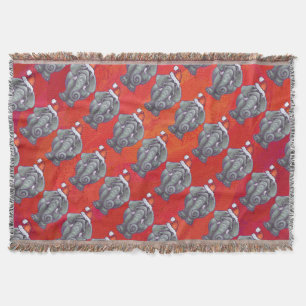 Elephant Christmas On Red Throw Blanket