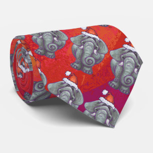 Elephant Christmas On Red Tie