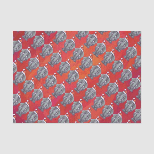 Elephant Christmas On Red Tissue Paper (Front)