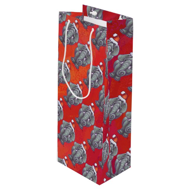 Elephant Christmas On Red Wine Gift Bag (Front Angled)