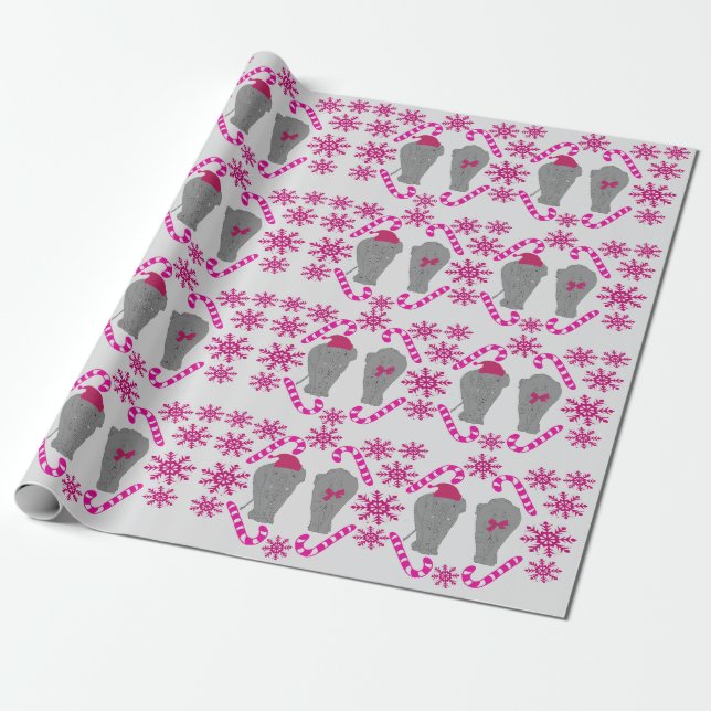 Elephant Christmas pink wrapping paper  (Unrolled)