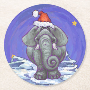 Elephant Christmas Round Paper Coaster