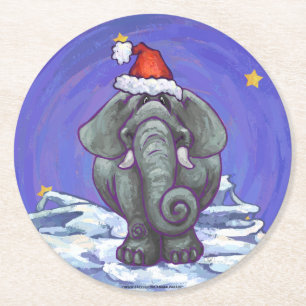 Elephant Christmas Round Paper Coaster