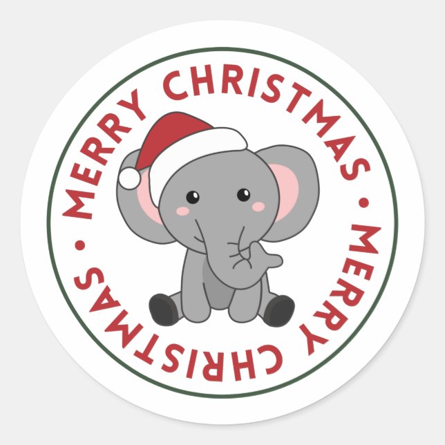 Elephant Christmas Snow Winter Animals Elephants C Classic Round Sticker (Front)
