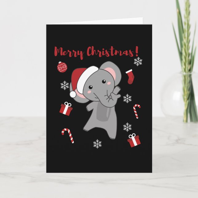 Elephant Christmas Snow Winter Animals Elephants Card (Front)