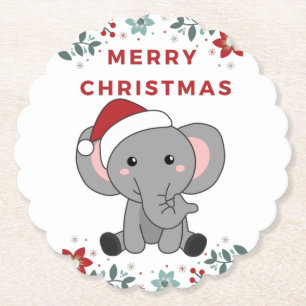 Elephant Christmas Snow Winter Animals Elephants P Paper Coaster