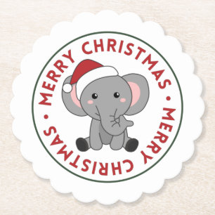 Elephant Christmas Snow Winter Animals Elephants P Paper Coaster