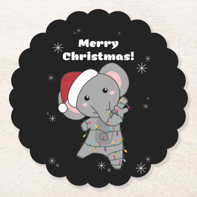 Elephant Christmas Snow Winter Animals Elephants Paper Coaster (Front)