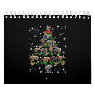 Elephant Christmas Tree Covered By Flashlight Calendar