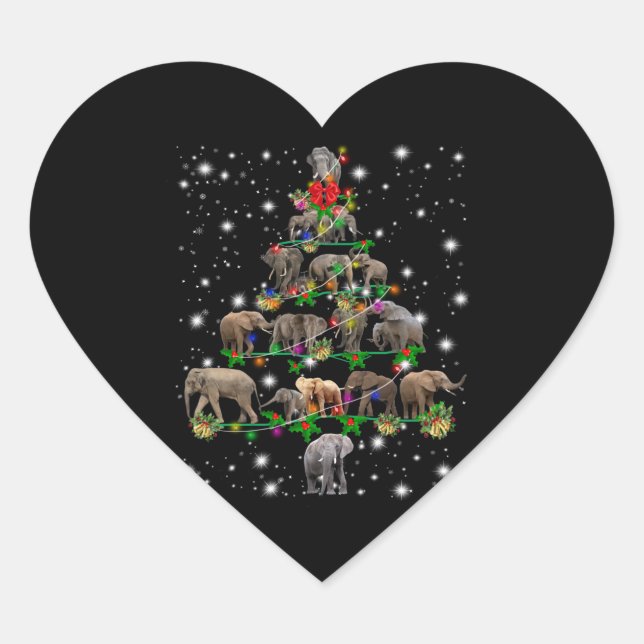 Elephant Christmas Tree Covered By Flashlight Heart Sticker (Front)