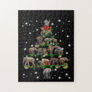 Elephant Christmas Tree Covered By Flashlight Jigsaw Puzzle