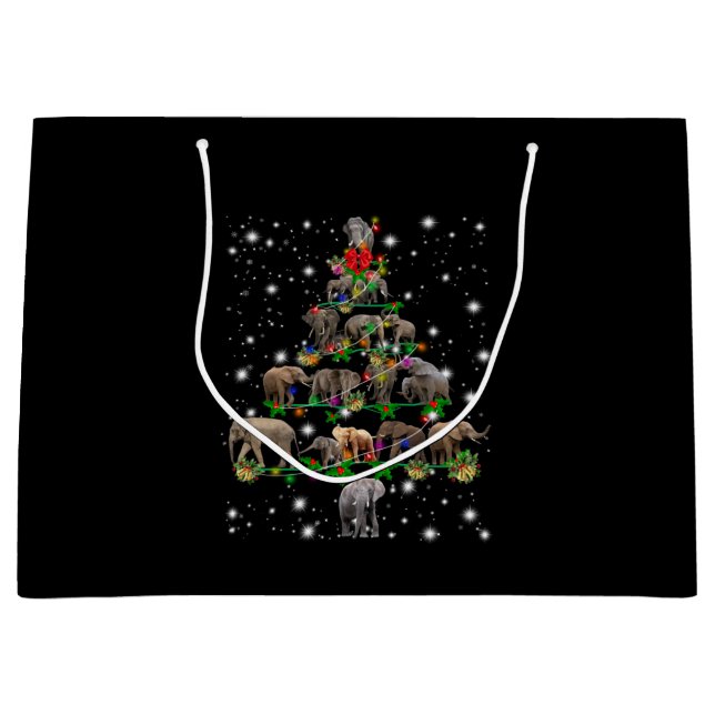 Elephant Christmas Tree Covered By Flashlight Large Gift Bag (Front)