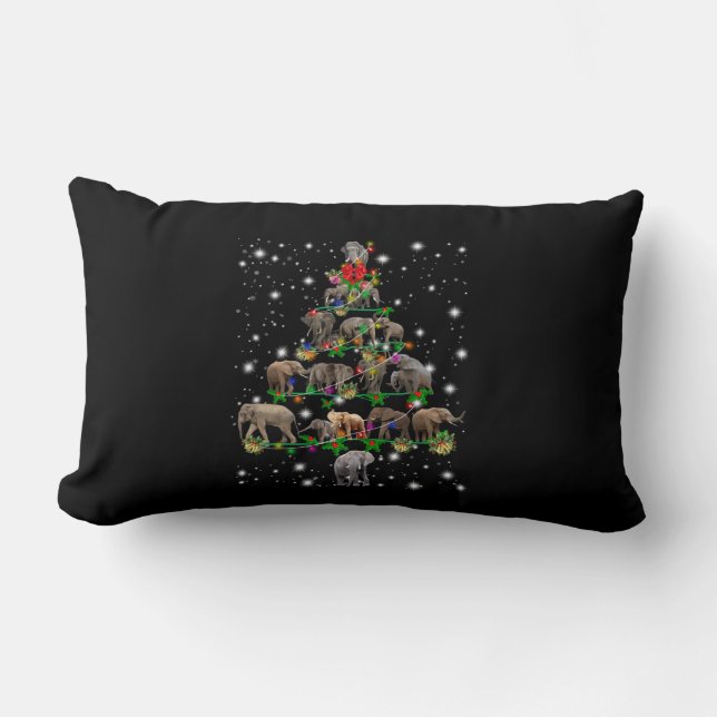 Elephant Christmas Tree Covered By Flashlight Lumbar Pillow (Front)