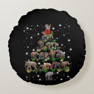 Elephant Christmas Tree Covered By Flashlight Round Pillow