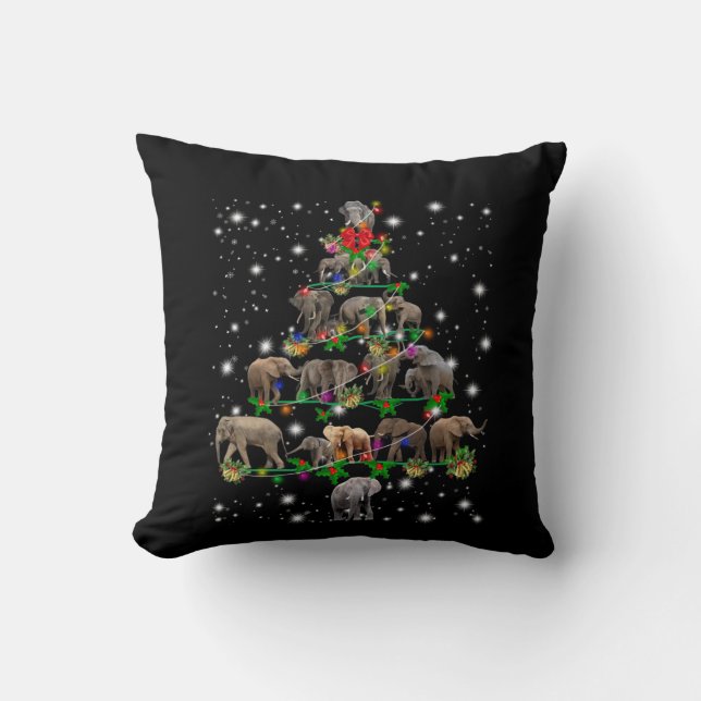 Elephant Christmas Tree Covered By Flashlight Throw Pillow (Front)