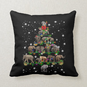 Elephant Christmas Tree Covered By Flashlight Throw Pillow
