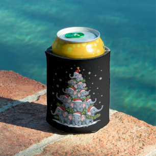 Elephant Christmas Tree Funny Cute Elephant Can Cooler