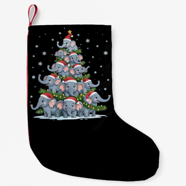 Elephant Christmas Tree Funny Cute Elephant Small Christmas Stocking (Front)