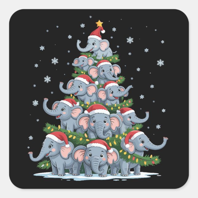 Elephant Christmas Tree Funny Cute Elephant Square Sticker (Front)