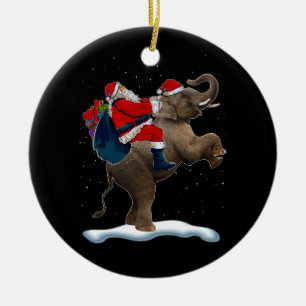 Elephant Christmas Tree Light Hat Xmas Santa Ridin Ceramic Ornament