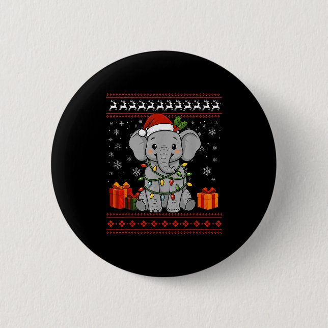 Elephant Christmas Ugly Sweater Elephant Graphic  2 Inch Round Button (Front)