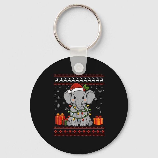 Elephant Christmas Ugly Sweater Elephant Graphic  Keychain (Front)