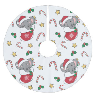 Elephant Christmas Winter Animals Elephants Brushed Polyester Tree Skirt