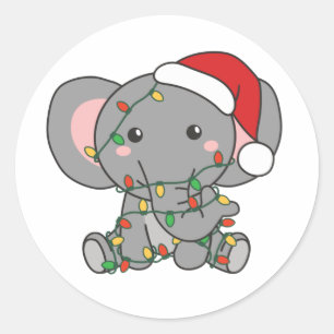 Elephant Christmas Winter Animals Elephants Classi Classic Round Sticker
