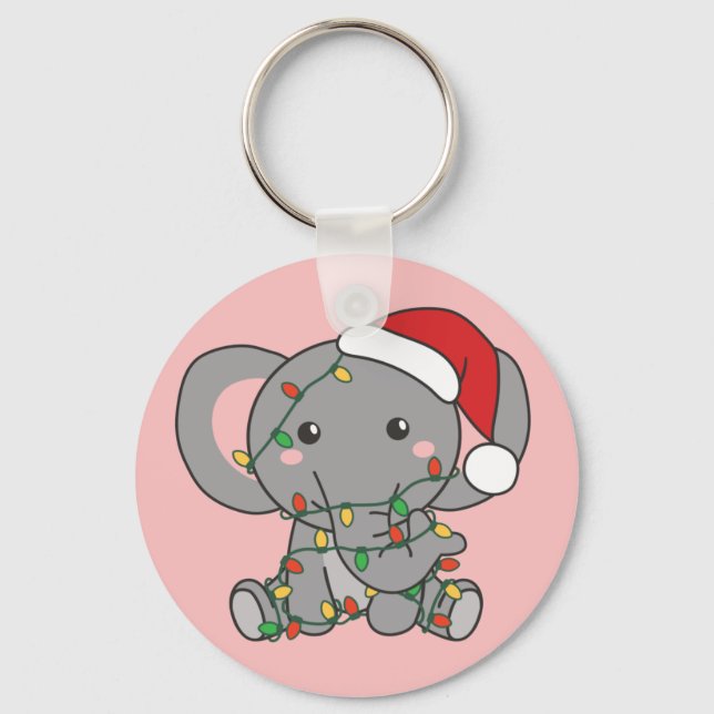 Elephant Christmas Winter Animals Elephants Keycha Keychain (Front)