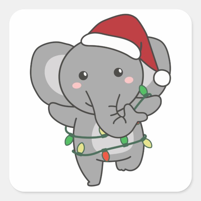Elephant Christmas Winter Animals Elephants Square Square Sticker (Front)