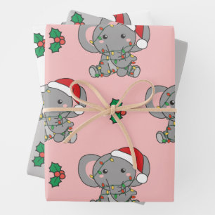 Elephant Christmas Winter Animals Holiday Elephant Wrapping Paper Sheet