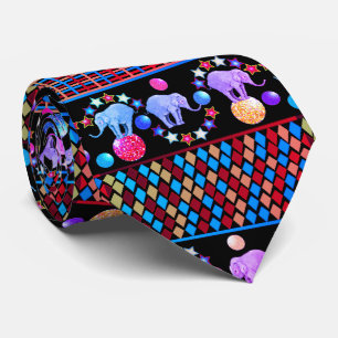 Elephant Circus Diamonds Stripes Pattern Tie