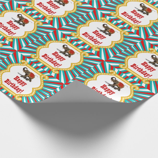 Elephant Circus Kids Boys Happy Birthday Wrapping Paper (Corner)