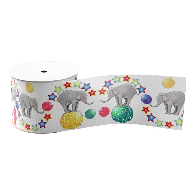 Elephant Circus Stars Pattern Grosgrain Ribbon (Spool)