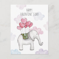Elephant classroom valentine. Cartoon animal. Kids