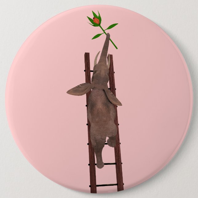 Elephant climbing a ladder 6 inch round button (Front)
