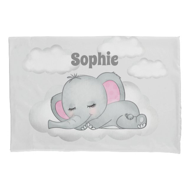 Elephant Clouds Name Kids Home Decor  Pillowcase (Front)