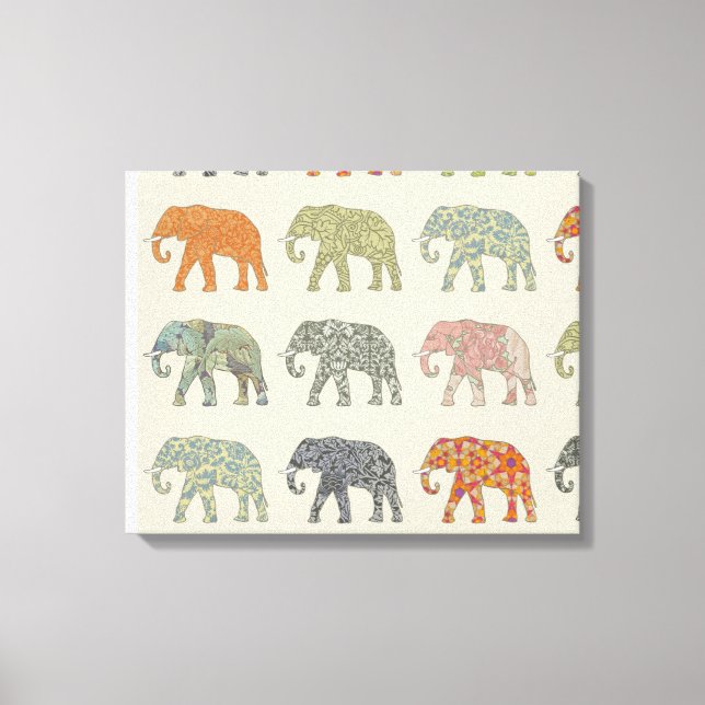 Elephant Colourful Animal Pattern Canvas Print (Front)