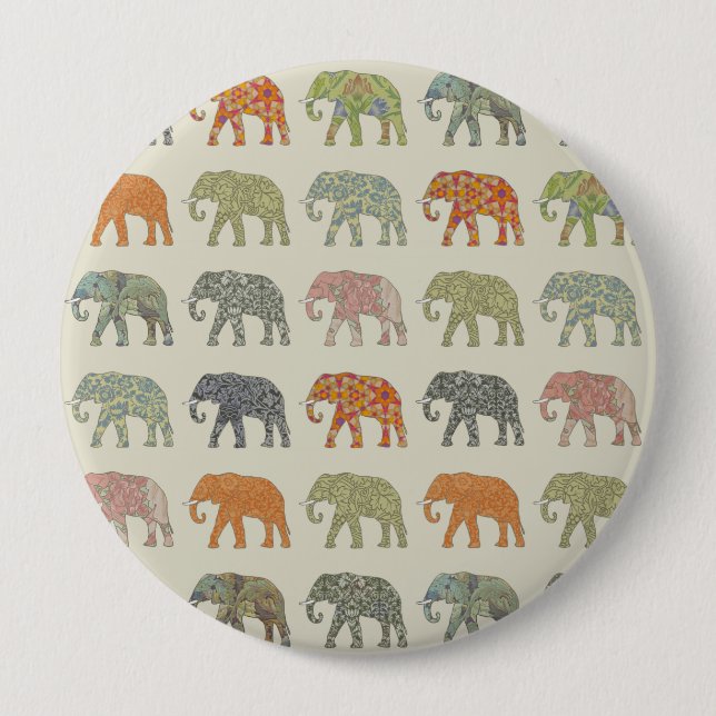 Elephant Colourful Animal Pattern Contemporary 4 Inch Round Button (Front)