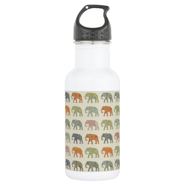 Elephant Colourful Animal Pattern Contemporary 532 Ml Water Bottle (Front)