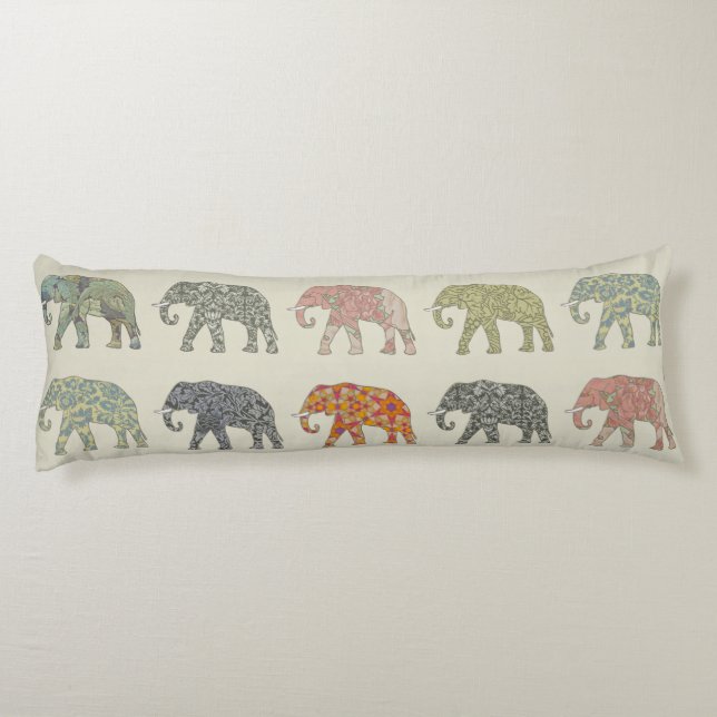 Elephant Colourful Animal Pattern Contemporary Body Pillow (Back)