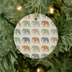 Elephant Colourful Animal Pattern Contemporary Ceramic Ornament