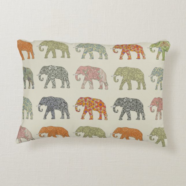 Elephant Colourful Animal Pattern Contemporary Decorative Pillow (Back)