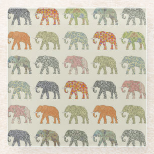 Elephant Colourful Animal Pattern Contemporary Glass Coaster