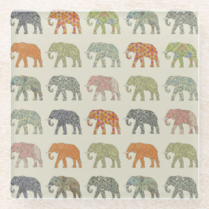 Elephant Colourful Animal Pattern Contemporary Glass Coaster